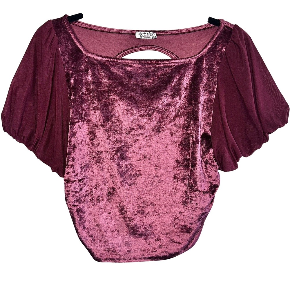 Free People Intimately Velvet Blouse Puff Sleeve Size M Romantic Coquette Whimsy - Picture 2 of 10